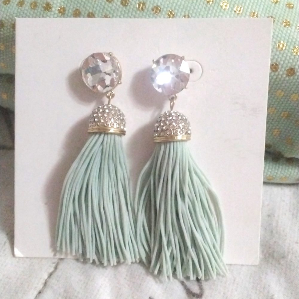 Diamond stud tassel earrings